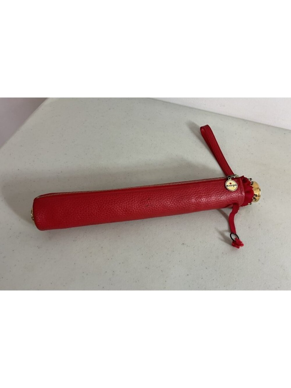 Vintage Knirps Red Folding Umbrella With Leather Case
